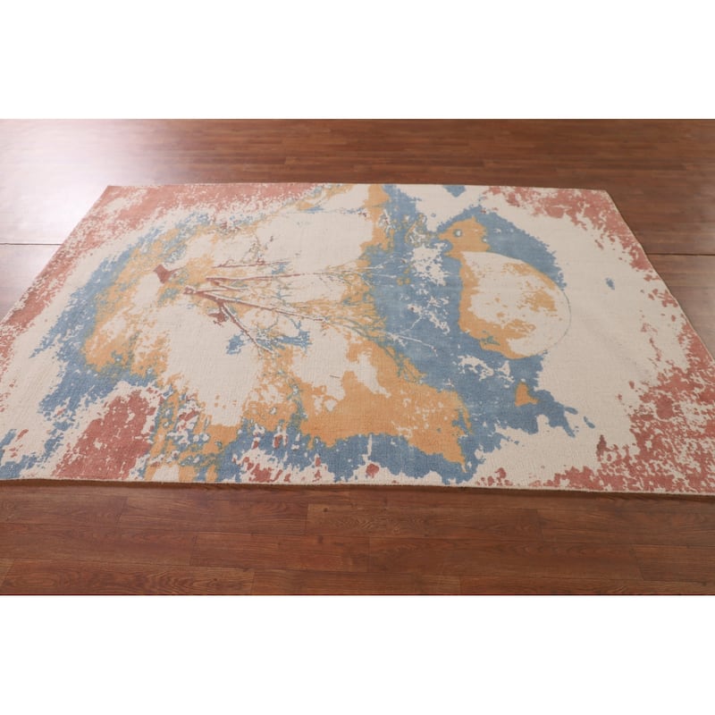 Nature Print Abstract Modern Area Rug Handmade Wool Carpet - 5'3" x 7'7"