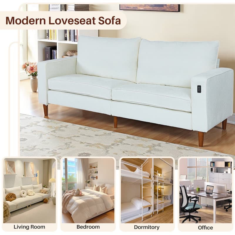 Modern 82.68 " Chenille Upholstered Sofa Loveseat Sofa with USB Ports for Living Space