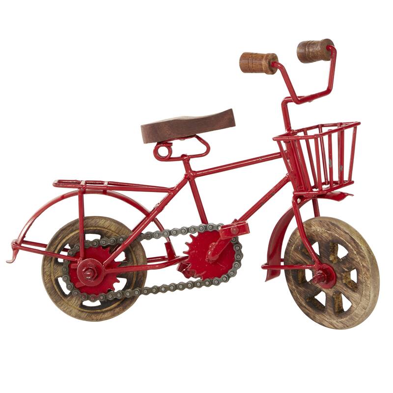 Multi Colored Metal Bike Sculpture with Wood Wheels (Set of 3) - 11 x 5 x 8