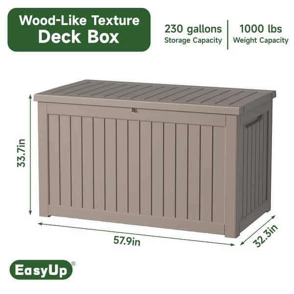 dimension image slide 1 of 2, 230 Gal. Resin Lockable Patio Outdoor Storage Deck Box for Furniture - 57.9"L x 32.2"W x 33.7"H
