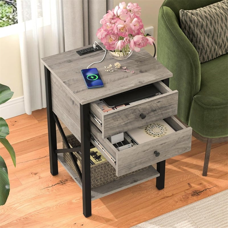 Nightstand with Charging Station and USB Ports