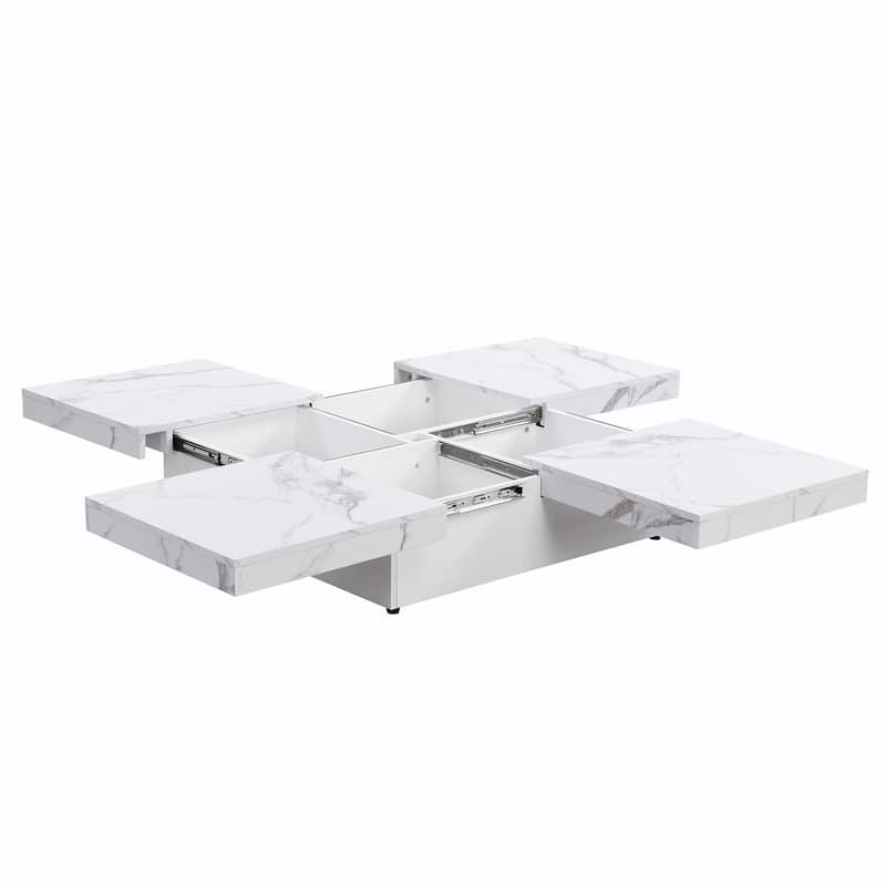39.4'' Square Marble Veneer Coffee Table with Sliding Top Storage
