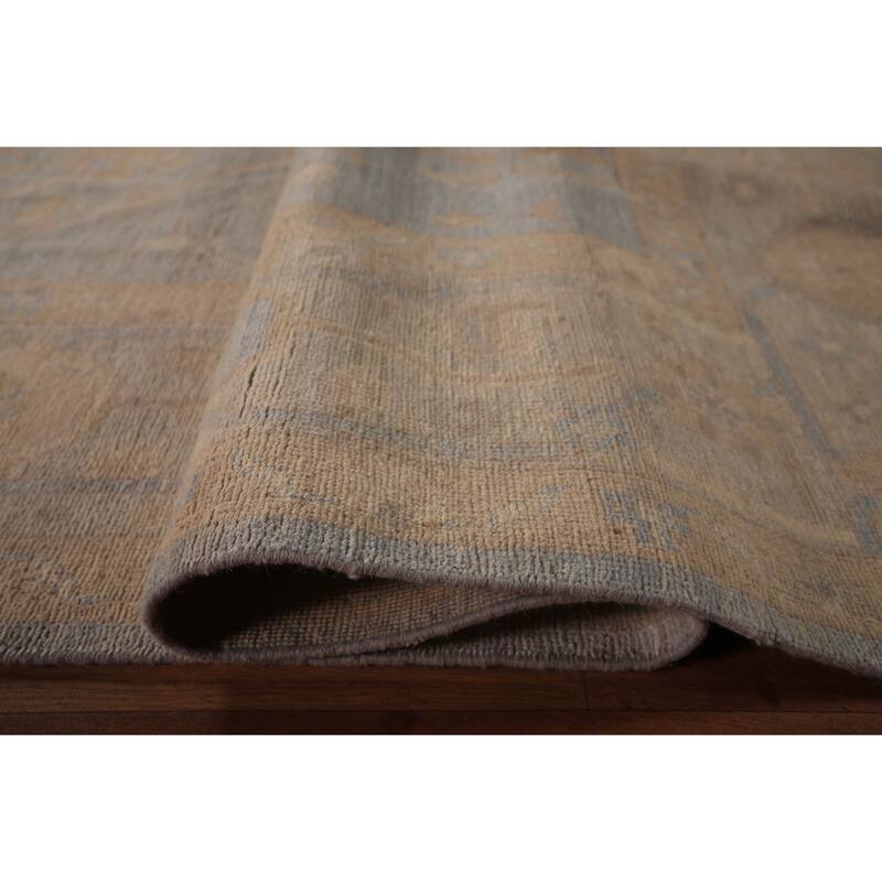 Vegetable Dye Oushak Turkish Area Rug Handmade Blue Wool Carpet - 8'11" x 11'11"