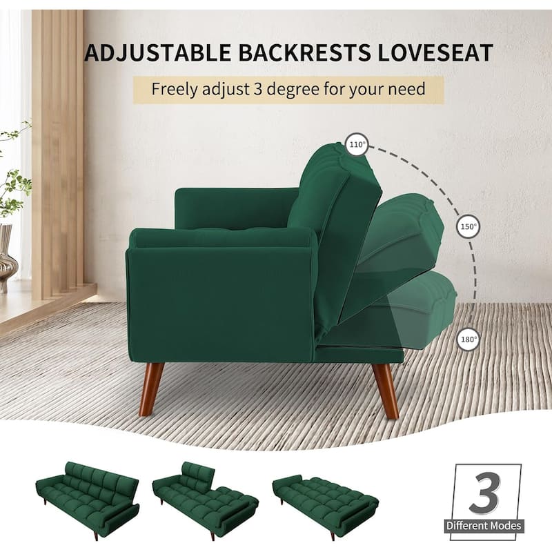 75.39 IN. Futon Sofa Bed, Convertible Upholstered Couch Sleeper with Reclining Sleeper Split Tufted Back