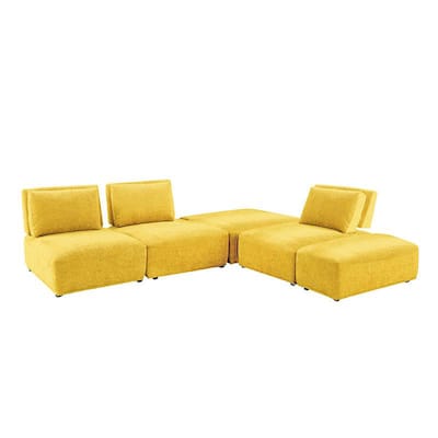 Stavan Modular L Sectional Sofa Set, Yellow Chenille, Adjustable Backs