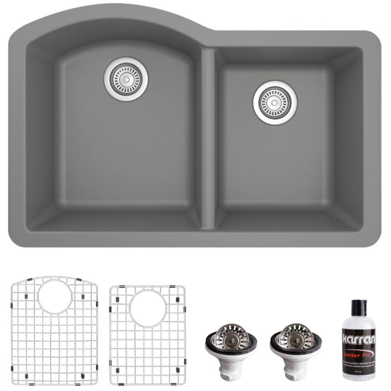 Karran USA QU-610-PK1 Quartz QU 32" Undermount Double Basin Quartz - Grey