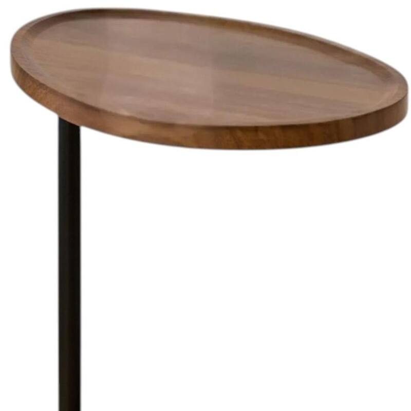 HomeRoots Set of Two Brown and Black Wood and Metal Oval End Tables - 11.80 in. x 23.62 in. x 17.72 in.