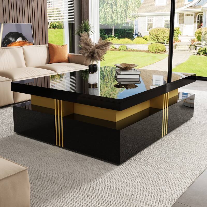 Modern Glossy Square Storage Coffee Table with Drawers