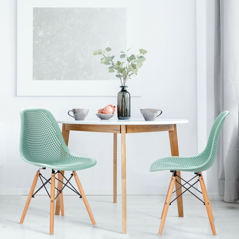 Set of 2 Mesh Dining Chairs with Beech Wood Legs and Ergonomic Curved Seat Ideal for Kitchen and Living Room