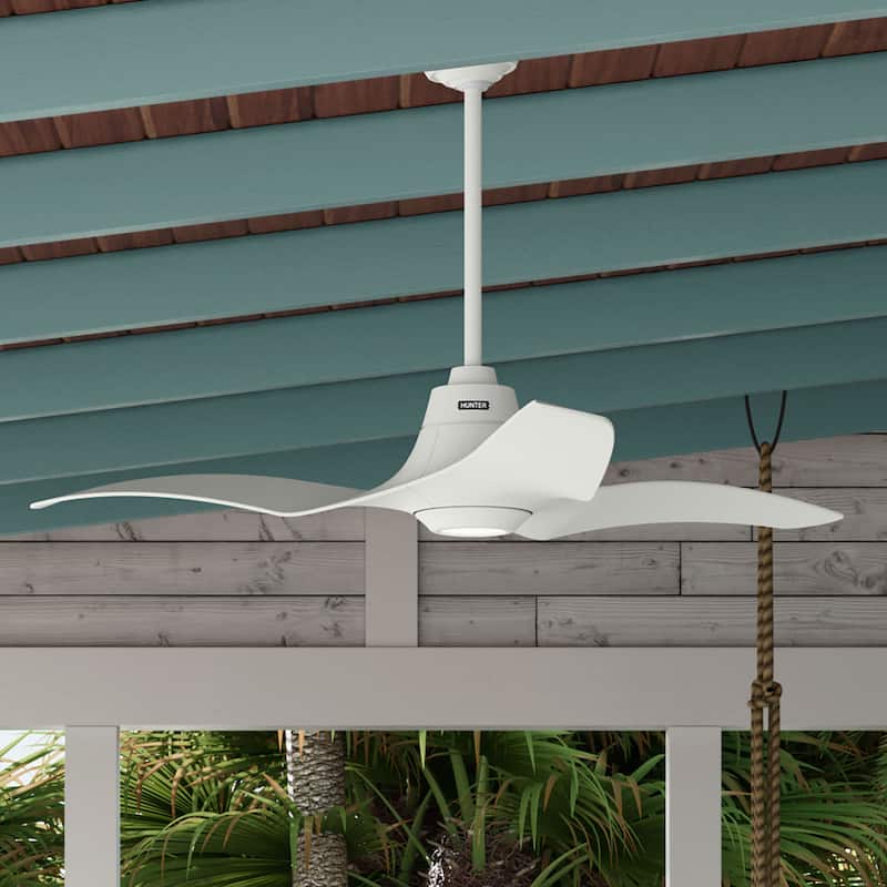 Hunter Arwen 60" ENERGY STAR Outdoor Ceiling Fan with LED Light and Handheld Remote - Damp Rated! - Matte White