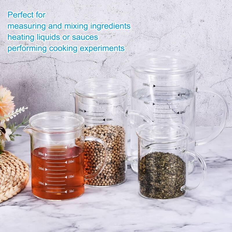 250ml Glass Measuring Cup, 3.3 Borosilicate Glass Black Printed with Glass Lid