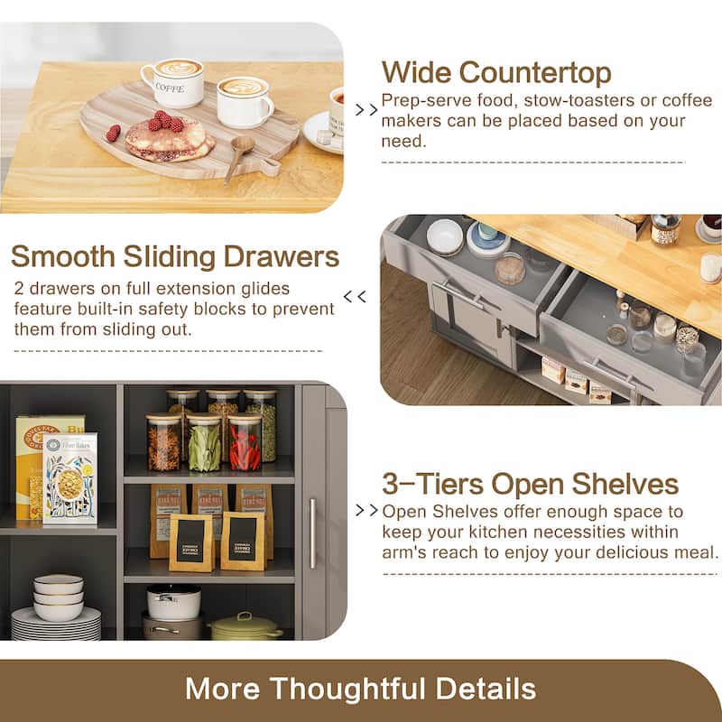 Rolling Kitchen Island with Storage Cabinet & Drawers - Rubber Wood Top for Dining & Kitchen Storage
