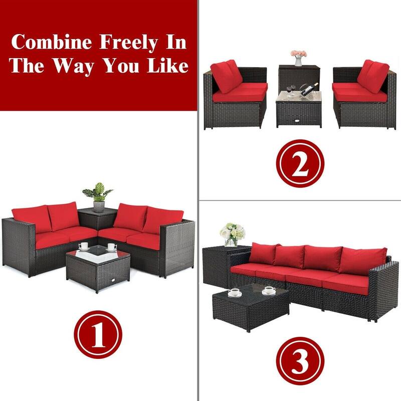 4 Pcs Outdoor Patio Rattan Furniture Set with Cushioned Loveseat and Storage Box