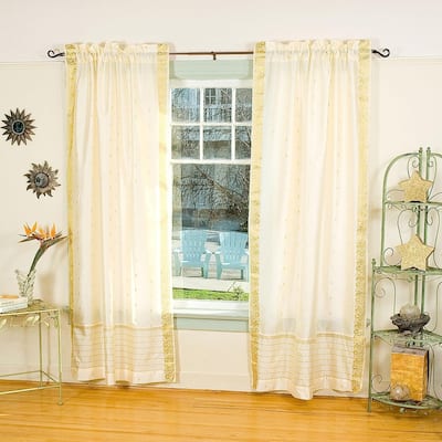 Cream Rod Pocket Sheer Sari Curtain / Drape / Panel - Pair