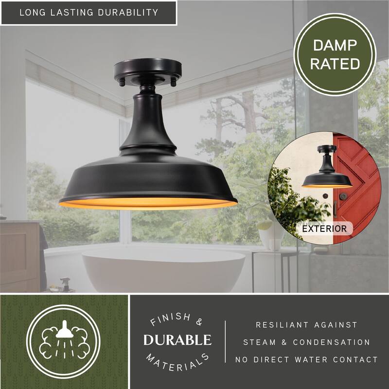 Dorado Bronze Farmhouse Outdoor Flush Mount Ceiling Barn Light Dark Sky - 12-in. W x 9.25-in. H x 12-in. D