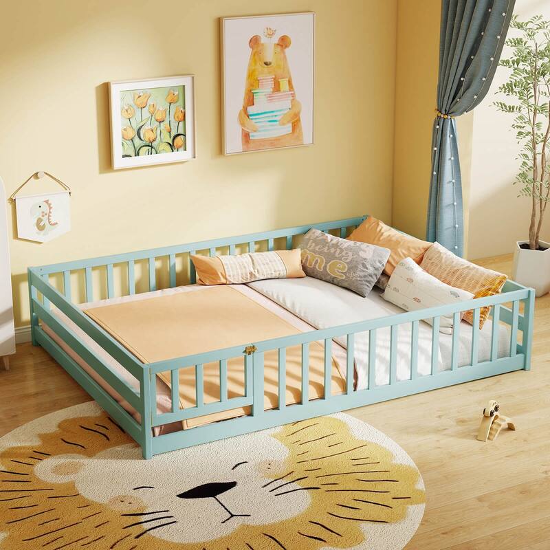 Costway Full Size Floor Bed with Full Length Safety Guardrails & Door