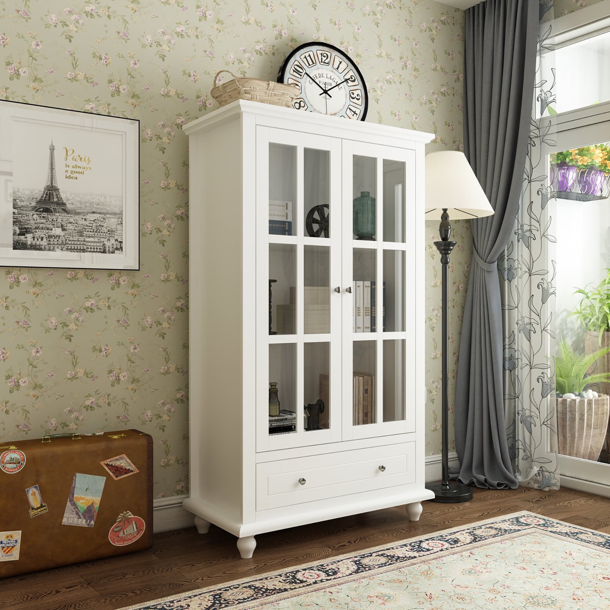 Kerrogee 55.1"H  Bookcase Display Cabinet China Cabinet Glass Door