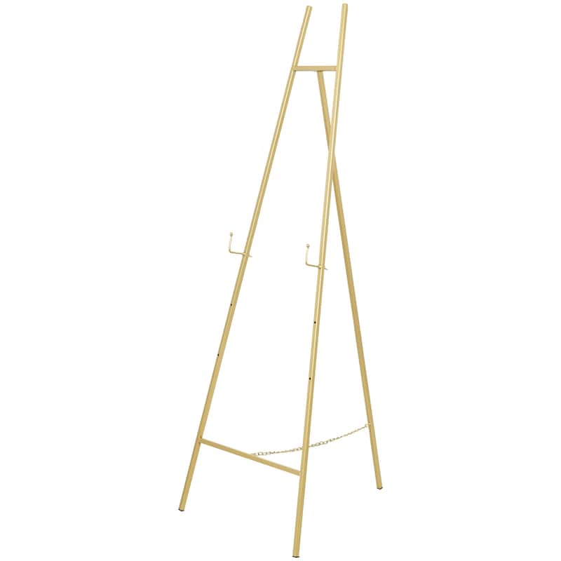 Metal Geometric Tall Adjustable 3 Tier Display Easel with Chain Support - Black or Gold - Roche River Decor - Gold - 20"W, 56"H