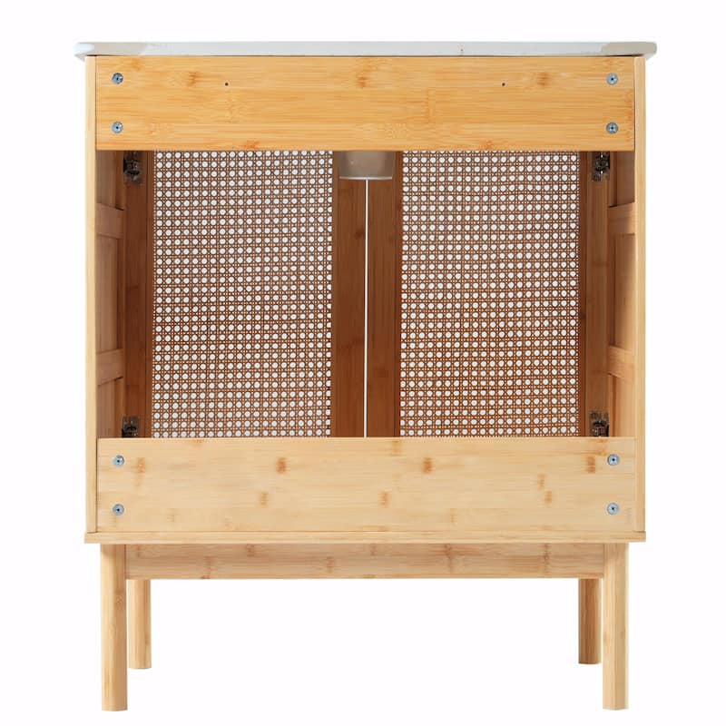 30" Bathroom Vanity with Handmade Rattan Doors - Natural Materials & Soft-Close Mechanisms