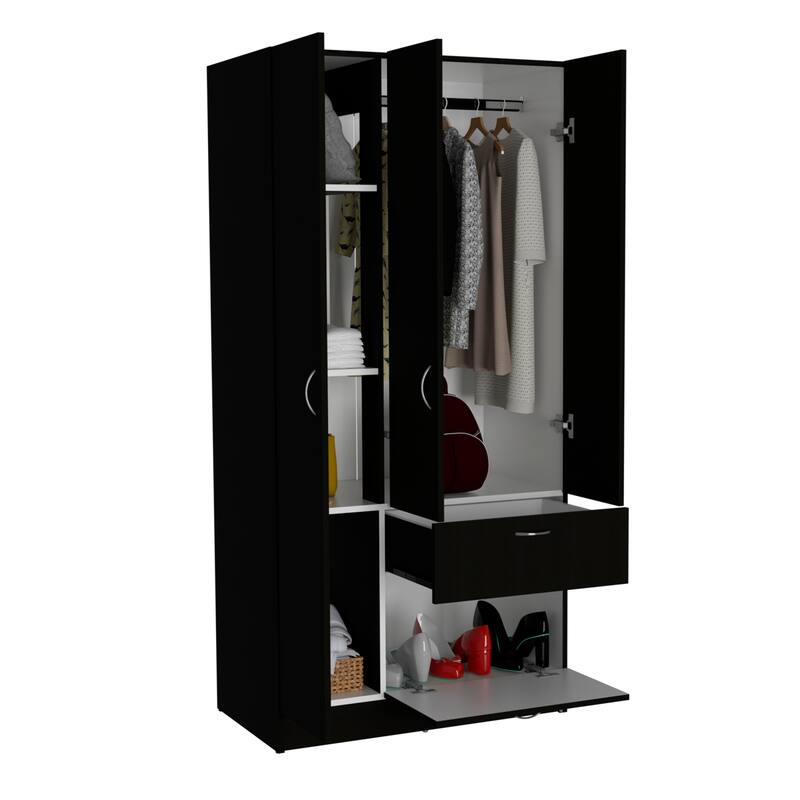 32.2" Modern Double-door Armoire with Five Shelves and One Drawer for Bedroom