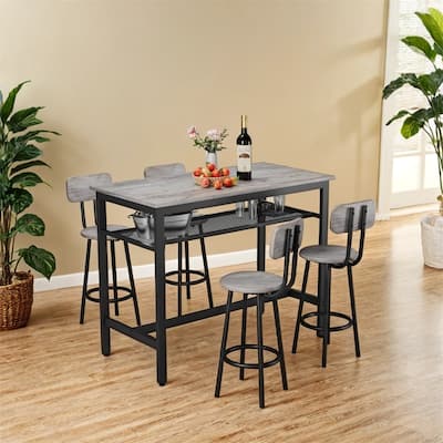 5 PCS Bar Table &Chairs Set,Counter Height High Breakfast Table Chairs