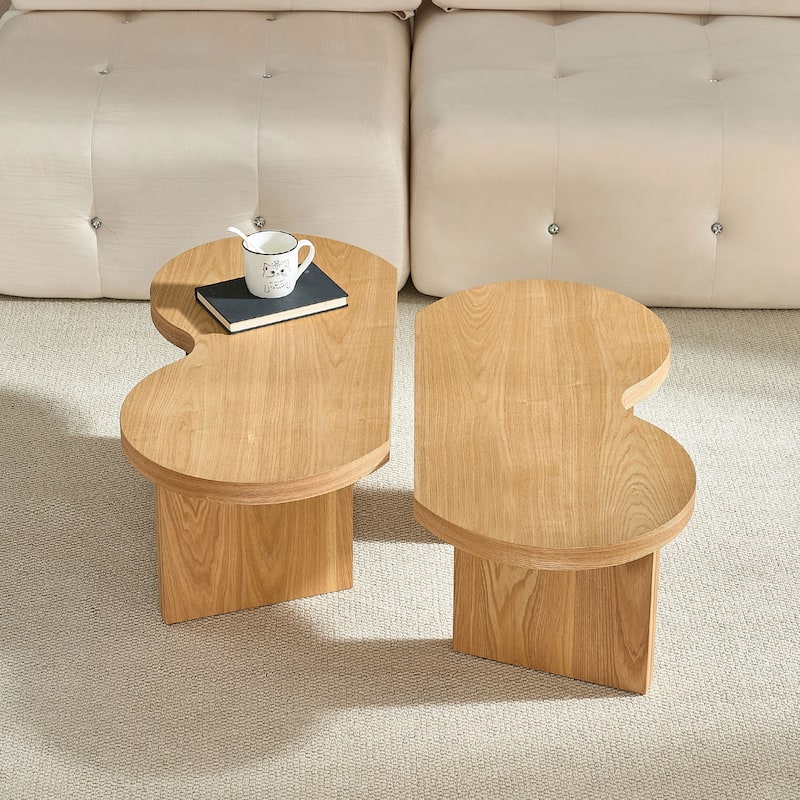Accent Butterfly Coffee Table with Sturdy Legs, Wood Nesting Coffee Table, Modern Low Center Table for Living Room, Office