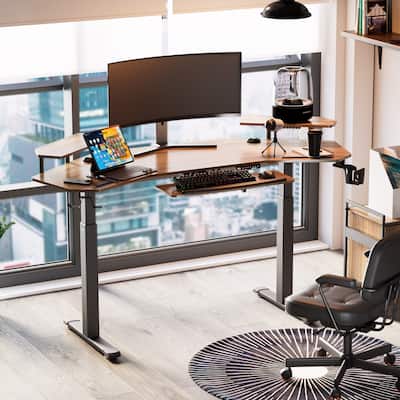 Eureka Ergonomic 72" Large Multifunctional Standing Desk with Keyboard Tray, Walnut
