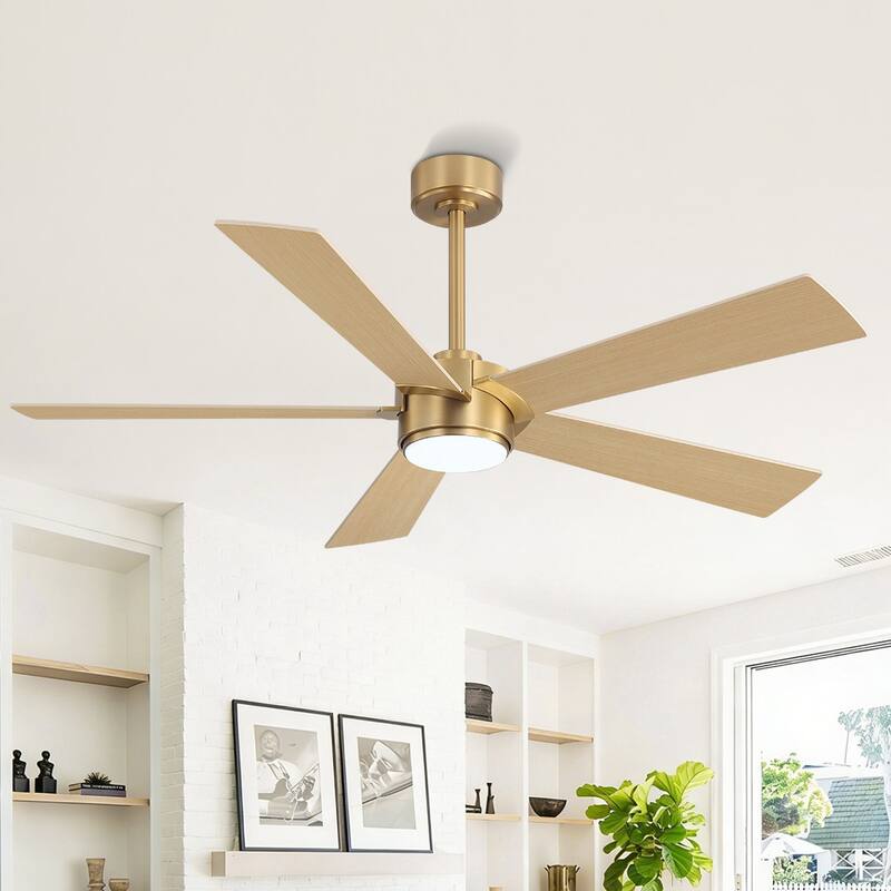 MLiAN 54 In. 5 Blades Indoor LED Ceiling Fan with Remote Control - 54" - NAB Gold/Wood Grain