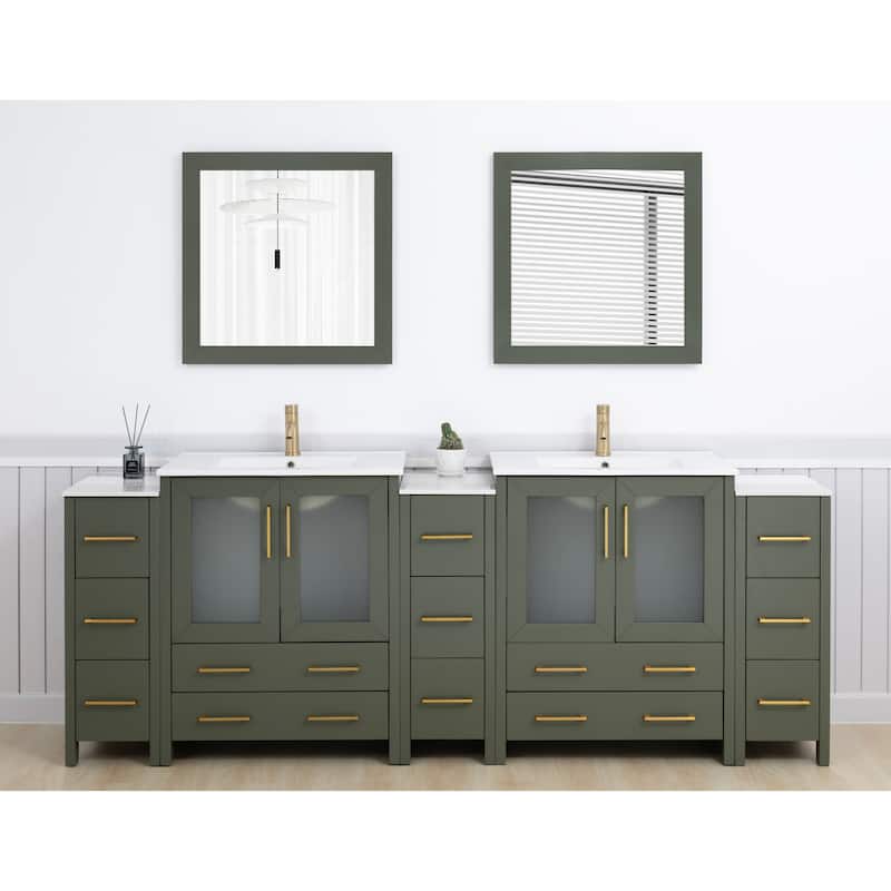 Vanity Art 96" Double Sink Bathroom Vanity Set 13 Dove-Tailed Drawers 5 Cabinets 2 Shelves, Soft-Closing Doors with Free Mirror