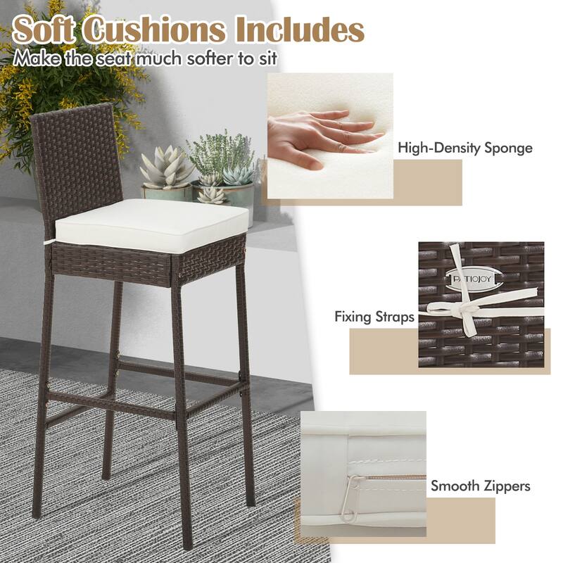 Set of 2/4 Patio Wicker Barstools with Seat Cushion and Footrest