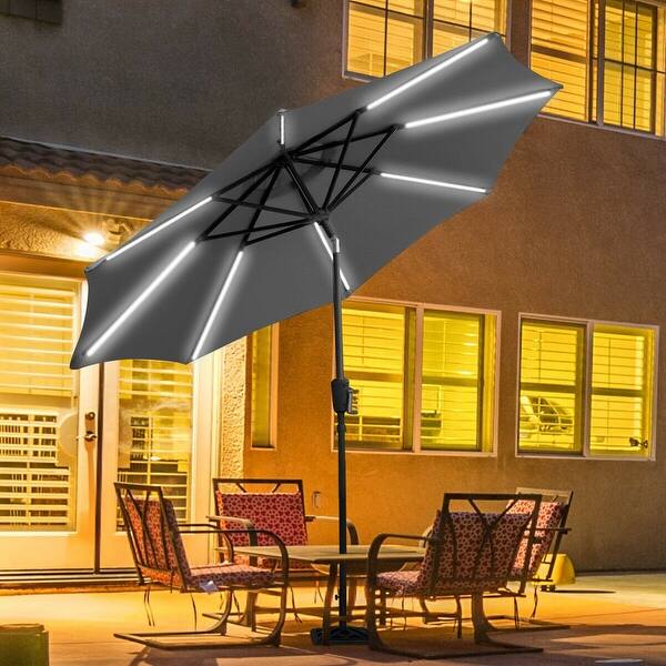Shop Black Friday Deals On Gymax 9 Ft Patio Waterproof Solar Umbrella Led Light Tilt Gray Overstock 26438153