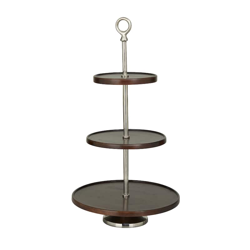 Dark Brown Mango Wood Tiered Server with Aluminum Bases or Gold Stand - 2 Tier or 3 Tier