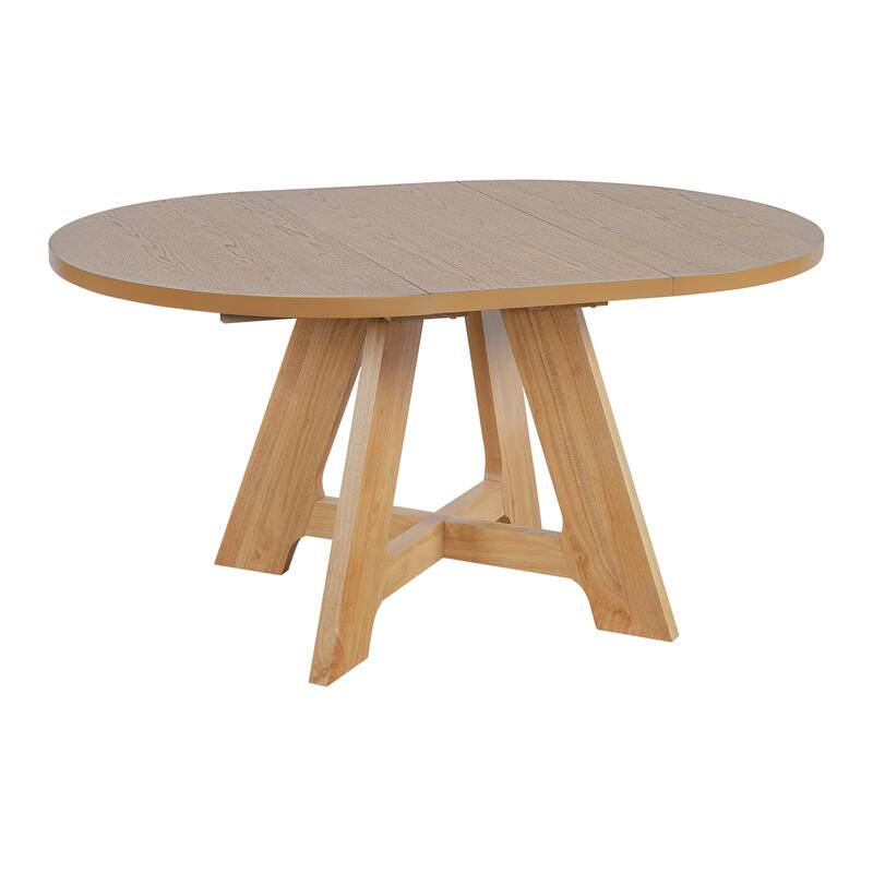 Farmhouse Round Extendable Dining Table Set for 4: 5-Piece Kitchen Table with Removable Leaf & 4 Upholstered Chairs