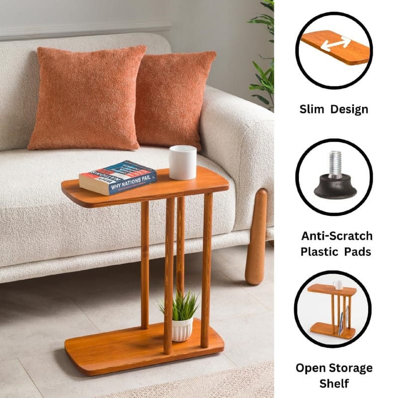 C-Shaped Solid Wood End Table - 19.3"D x 7.5"W x 21.6"H