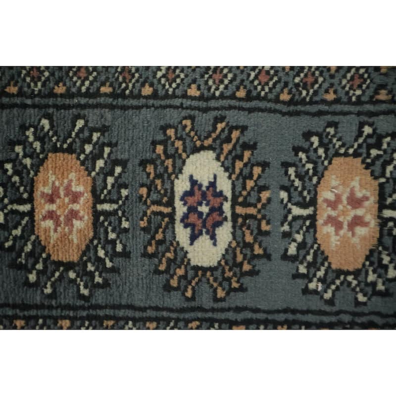 Hand Knotted Oriental 100% Wool Carpet Traditional Tribal Navy Blue & Blues Bokhara Area Rug - 5' 11'' X 4' 2''