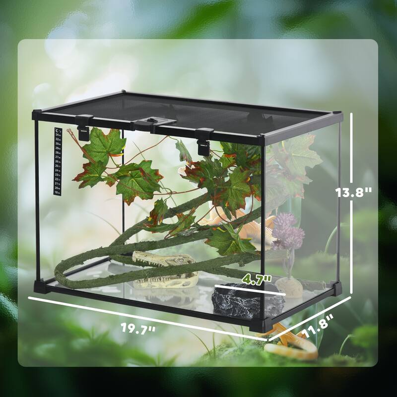 PawHut 14 Gallon Glass Reptile Enclosure with Decor Kit, Crested Gecko Tank, Full View Terrarium Tank