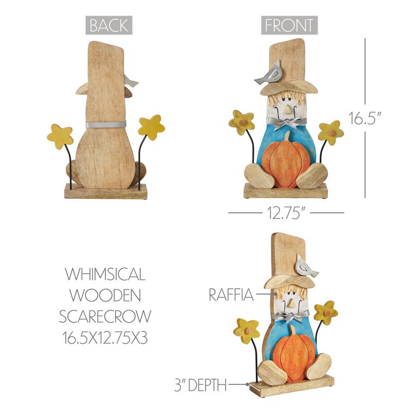 Whimsical Wooden Scarecrow 16.5x12.75x3 - N/A