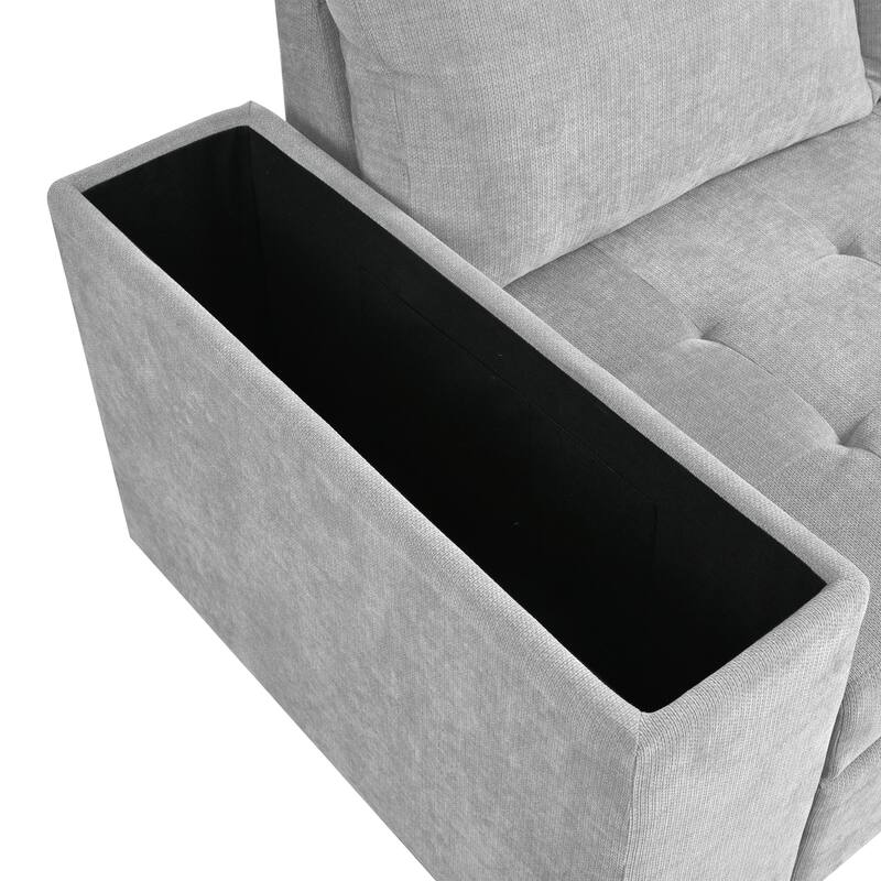 91.5'' L-Shaped 4 Seater Sectional Sofa Couch with Pull-Out Bed, Hidden Storage and Functional Armrests, for Living Room