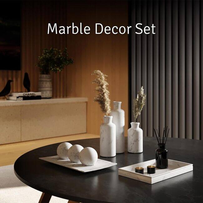 Creative Scents White Marble Home Decor Tray and Orb Set