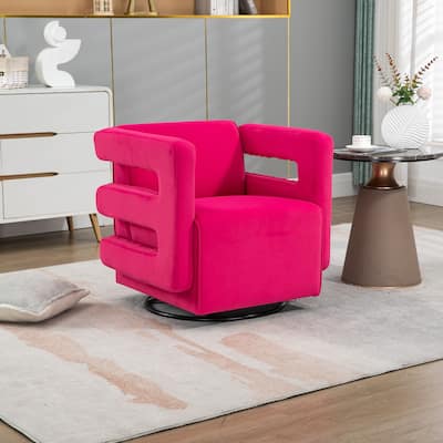 Modern Velvet Fabric Accent Chair Soft Armchair with Metal Stand, Reading Chair Upholstered Lounge Chair for Living Room, Red