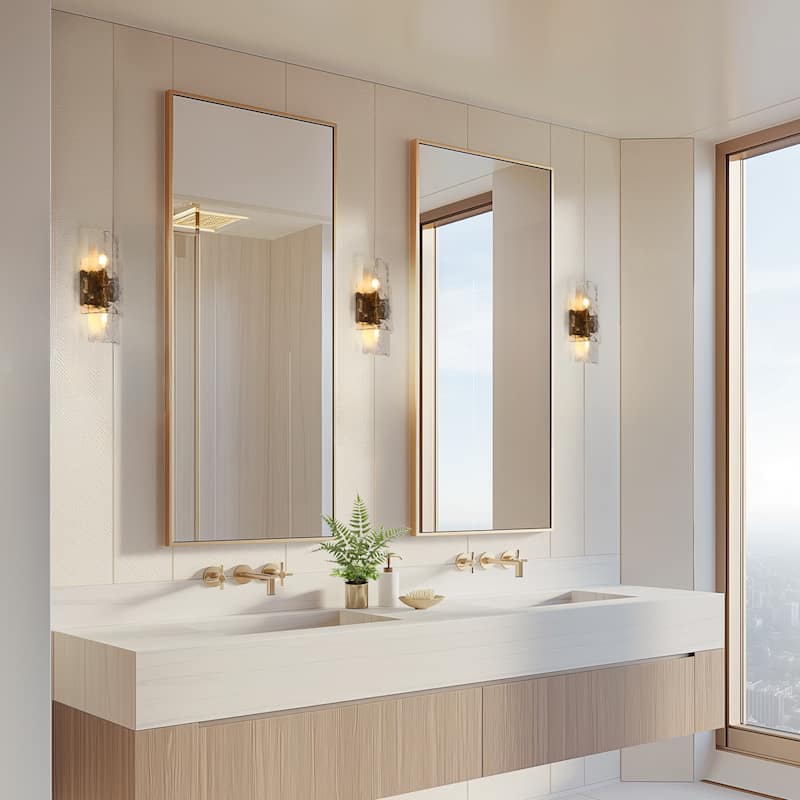 Modern 2-Light Gold Wall Sconces Textured Glass Bathroom Vanity Lights - L14.2" x W6.3"
