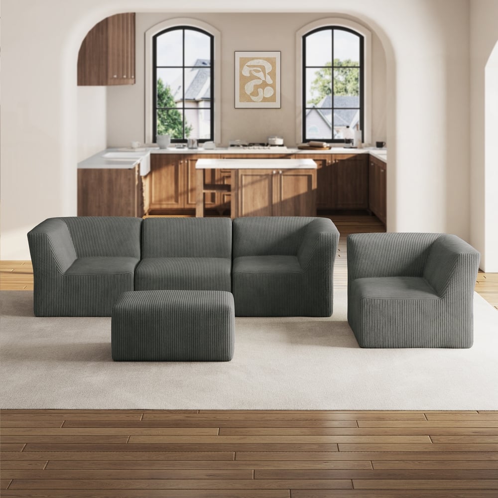 5-Piece No Assembly Required Modular Sectional Sofa with Ottoman