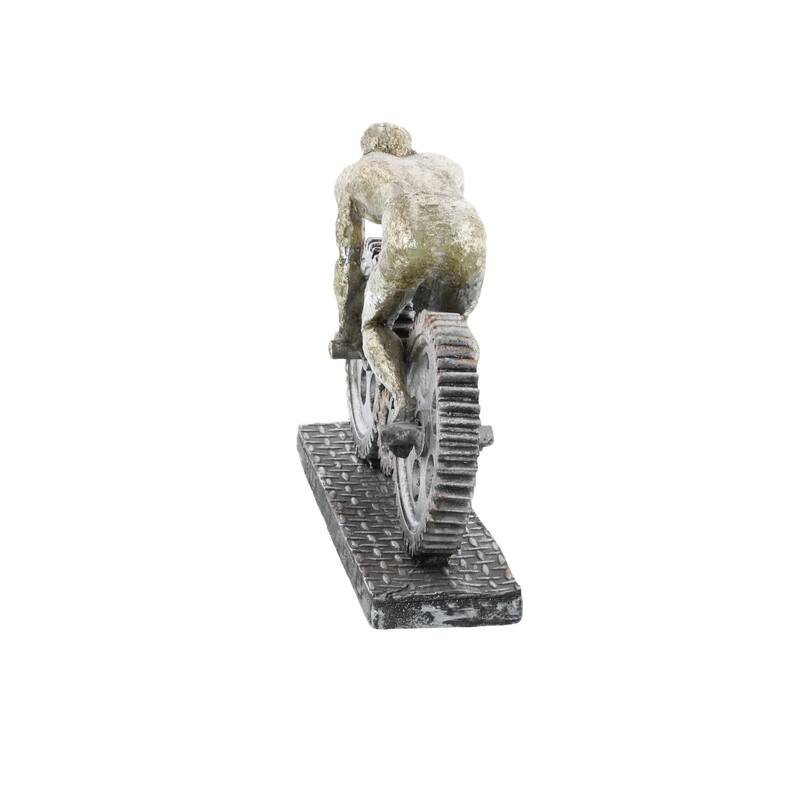 Polystone People Sculpture with Bike - Silver - Roche River Decor