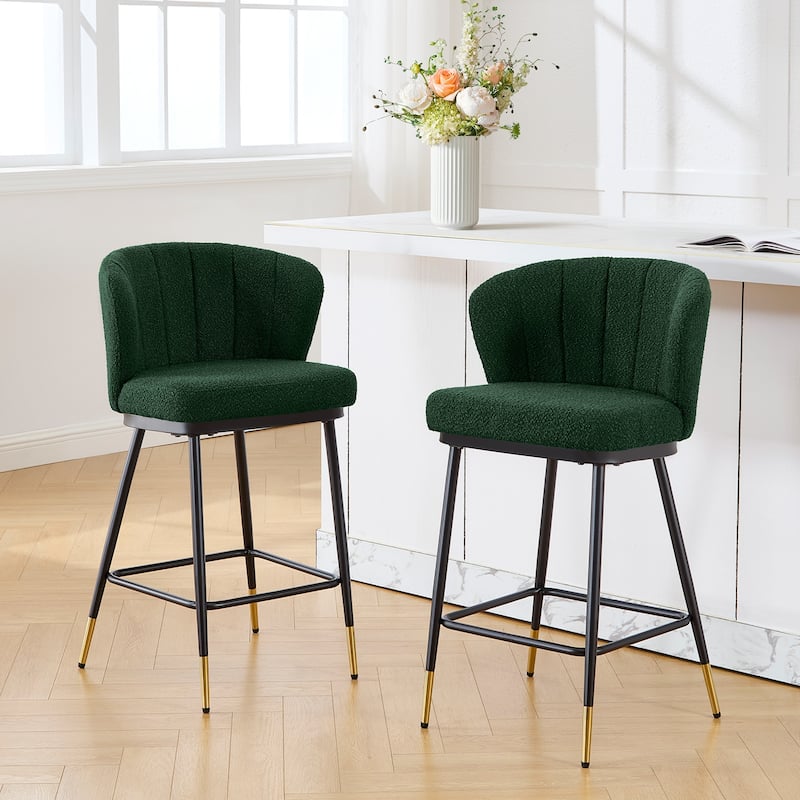 26" Boucle Fabric Counter Height Bar Stools, Set of 2/3/4 - 35.83"H x 22"W x 20.28"D - Set of 2 - Green