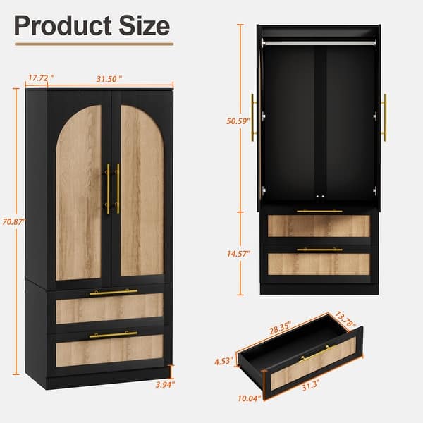 Arched Desgin Armoire with 2 Storage Drawers Wardrobe Closet