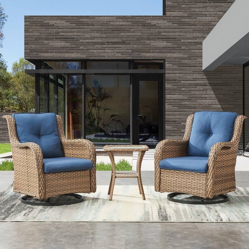 Gymojoy Patio Swivel Rocking Chair Coffee Table Set - Yellow - Blue