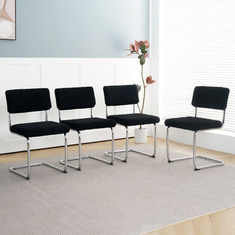 Modern Fabric 4 Piece Kitchen Dining Chair Set with Upholstered Cushions, Metal Legs for Dining Room Kitchen Living Room Bedroom - Black