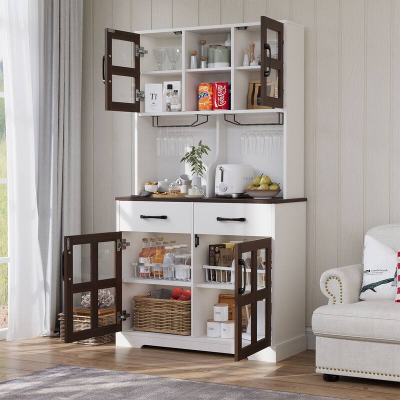 Meyreso 71" Kitchen Pantry Hutch Cabinet with 2 Drawers