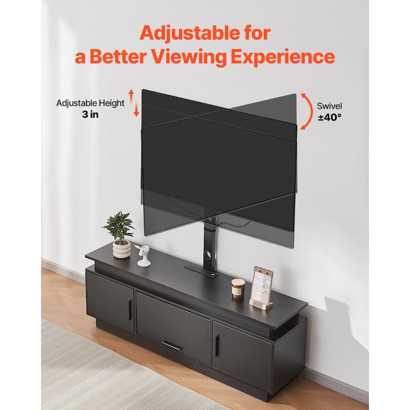 52" TV Stand with Mount for up to 75 in TVs, Entertainment Center with Power Outlet & LED Lights, Height Adjustable TV Console w