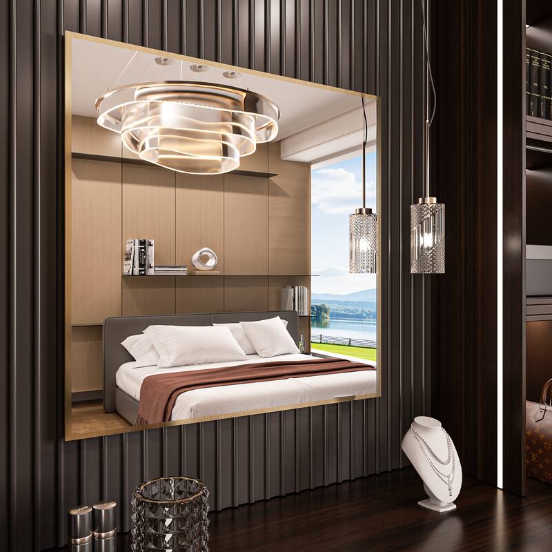 QuivaraView Wall Mounted Aluminum Frame Bathroom Vanity Mirror - 36" x 36" - Brushed Gold